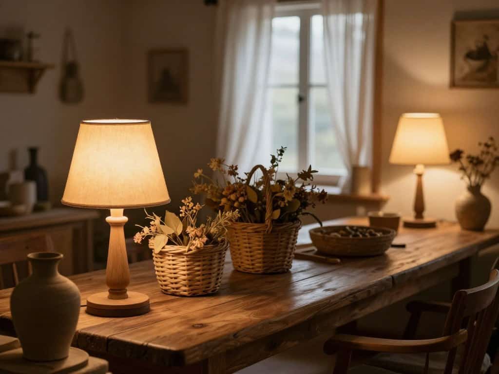 Beleuchtung im Landhausstil mit Holzlampen und Naturmaterialien