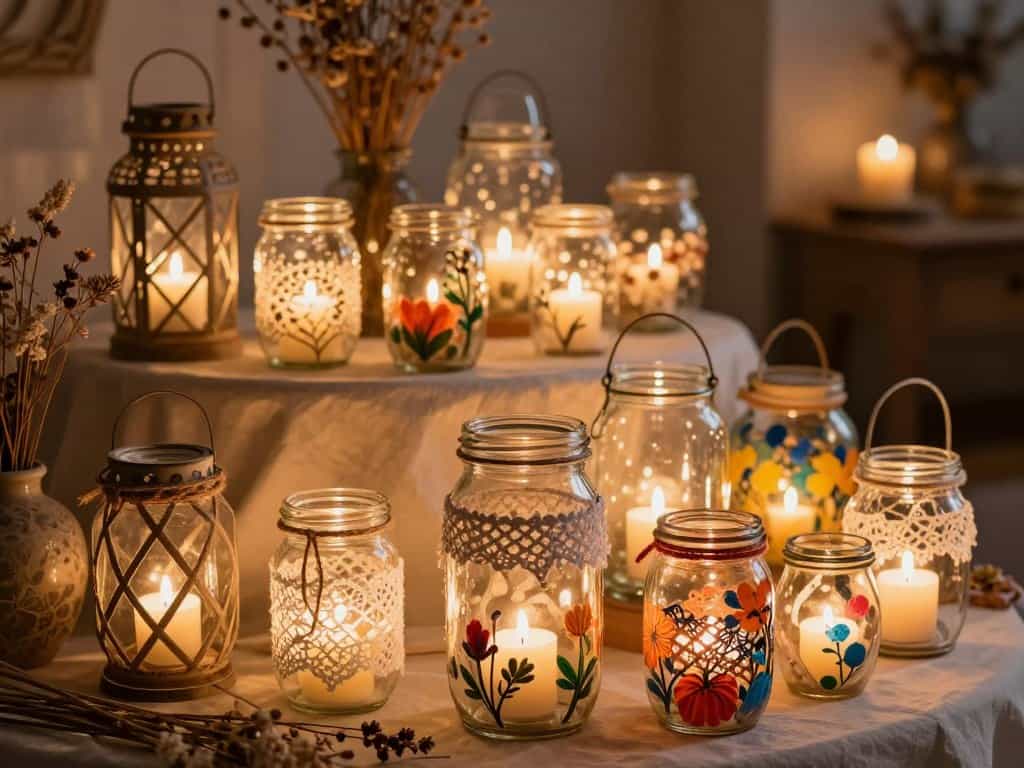 Upcycling Ideen – Windlichter aus alten Gläsern in verschiedenen Formen