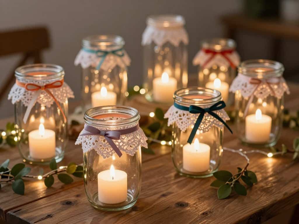 Windlichter Anleitung – romantische Variante mit Spitze, Bändern und Perlen