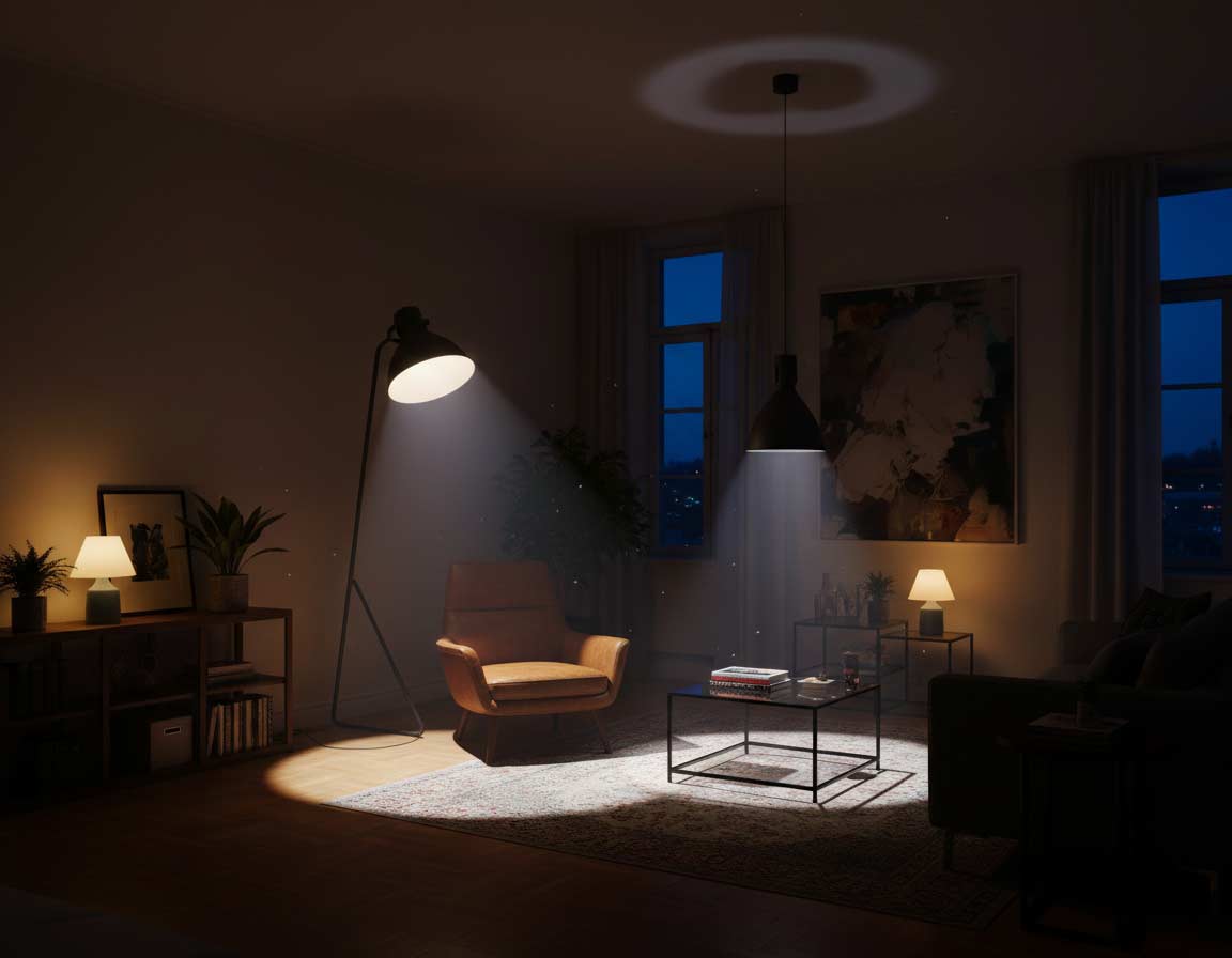 Schatten und Lichtkegel im Wohnraum für mehr Kontrast Schatten und Lichtkegel im Wohnraum für mehr Kontrast