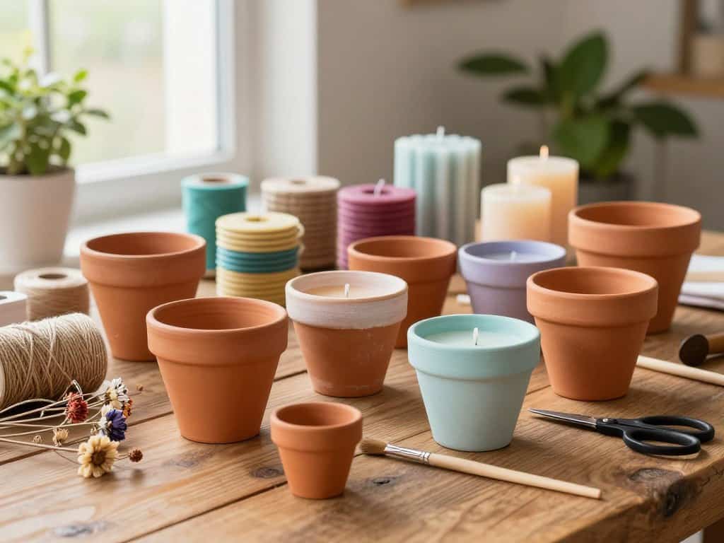 Materialien für einen Blumentopf Kerzenhalter aus Terrakotta