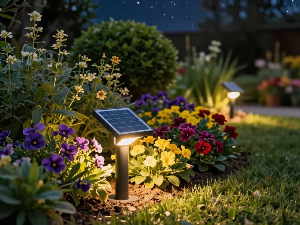 LED-Solarstrahler für Gartenpflanzen: Uplighting-Technik an einem Bambus