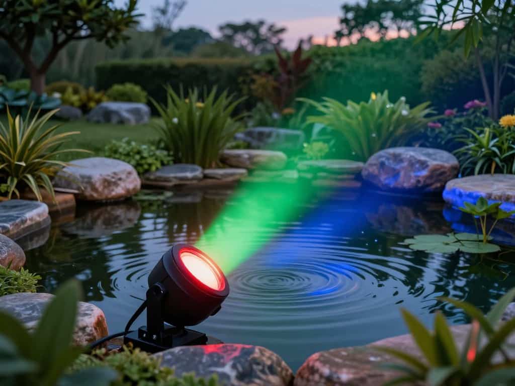 RGB-Unterwasserstrahler für Gartenteich: Farbwechsellichter im Einsatz