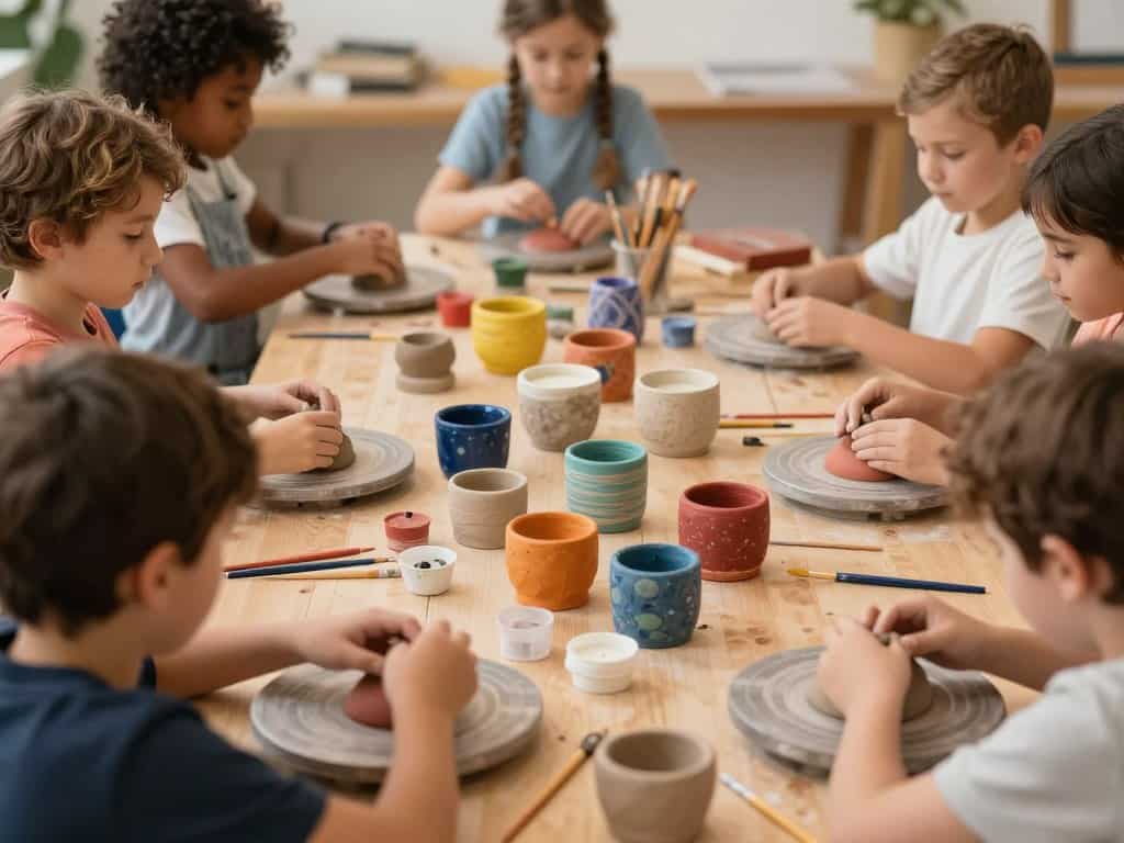 Kerzenhalter aus Ton mit Kindern formen: Materialien und Werkzeuge auf dem Basteltisch