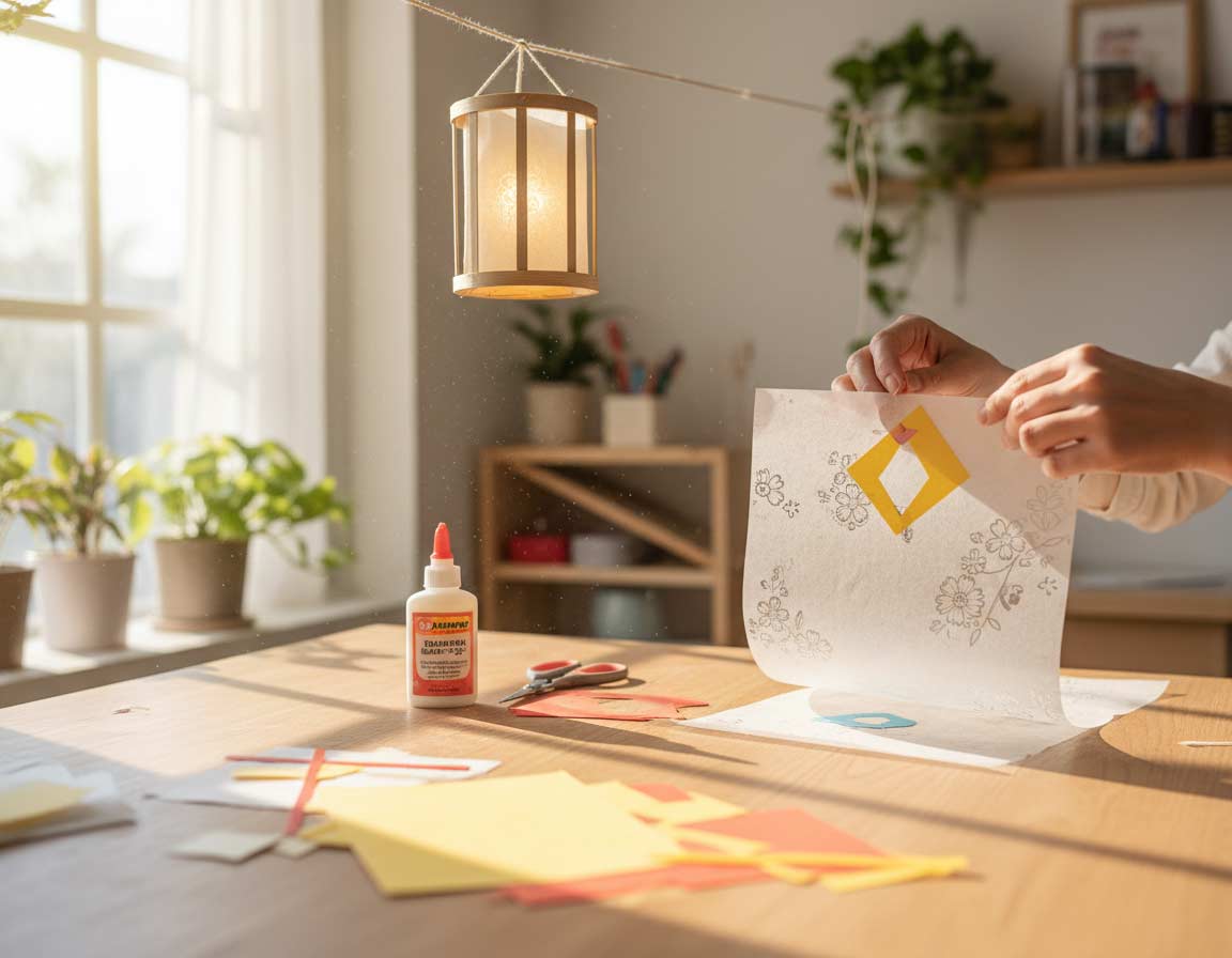 Gebastelte Papierlaterne entsteht Schritt 1 Gebastelte Papierlaterne entsteht Schritt 1