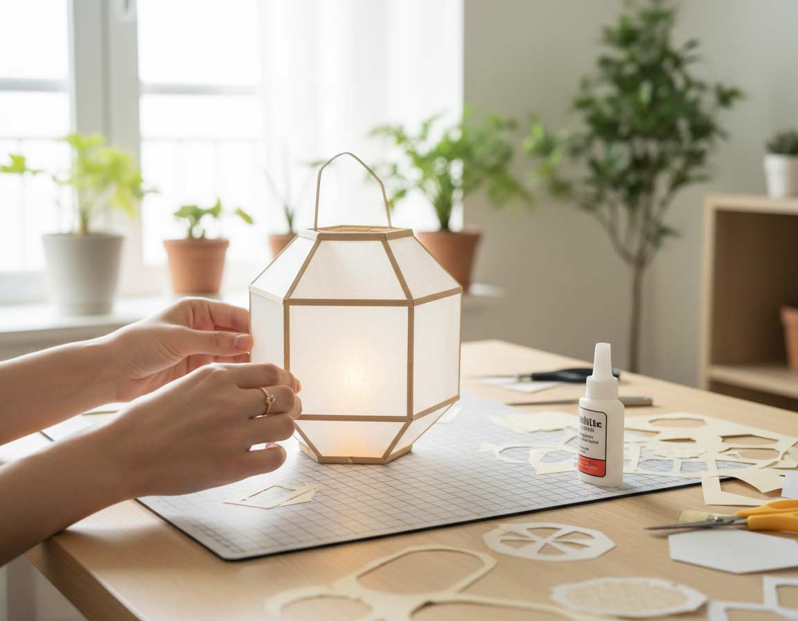 Gebastelte Papierlaterne entsteht Schritt 2 Gebastelte Papierlaterne entsteht Schritt 2
