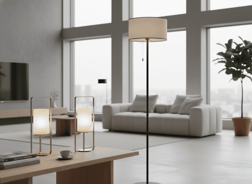 Minimalistische Lampen im modernen Interieur: schlanke Pendelleuchten mit klaren Linien